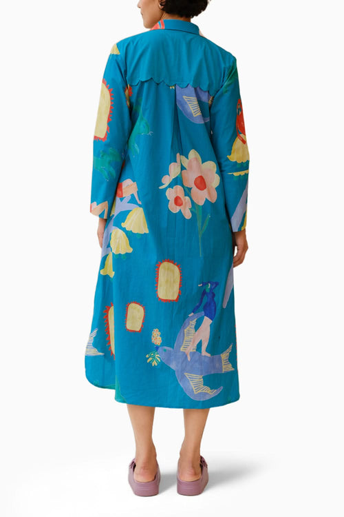 Summer Child Printed Shirt Dress in Teal