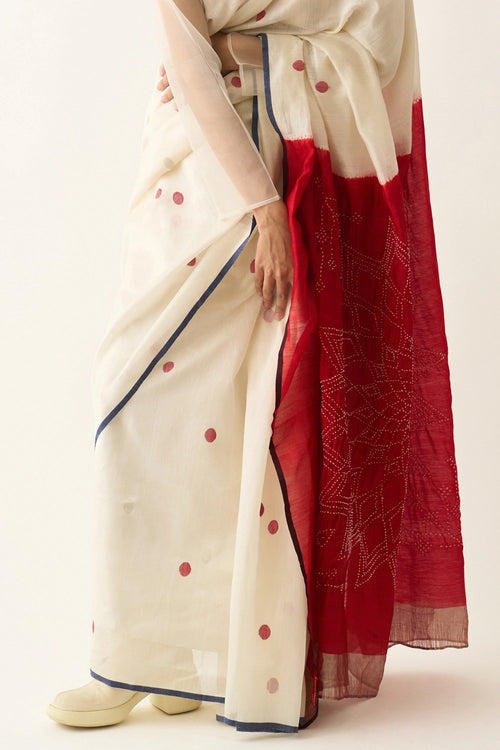 Ivory Red Photographer's Saree