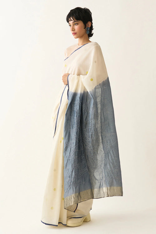Ivory Lime-Grey Photographer's Saree