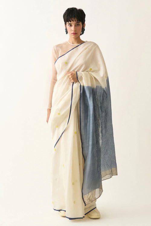 Ivory Lime-Grey Photographer's Saree