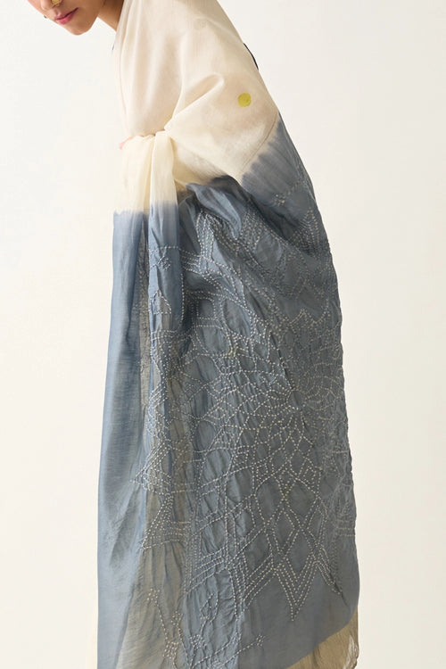 Ivory Lime-Grey Photographer's Saree