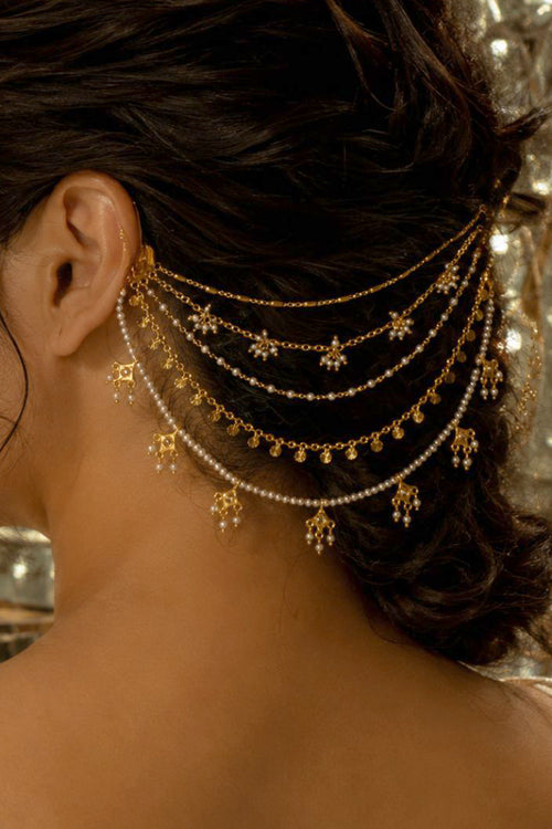 Sitara Jaal Kaan Chain With Mirror Polki Stone And Pearl Bead