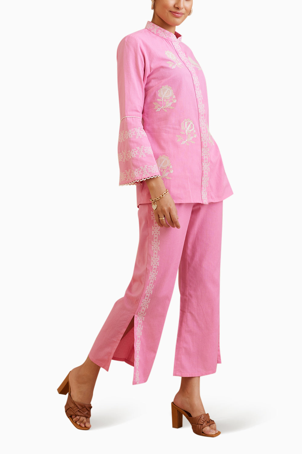 Cosmos Pink Embroidered Co-ord Set