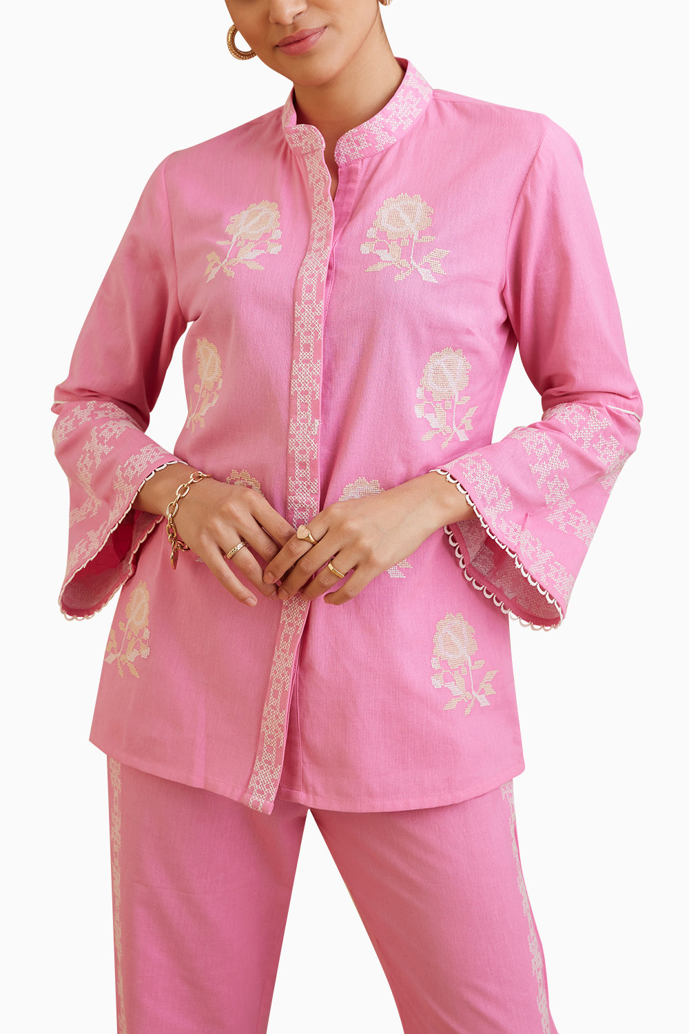 Cosmos Pink Embroidered Co-ord Set