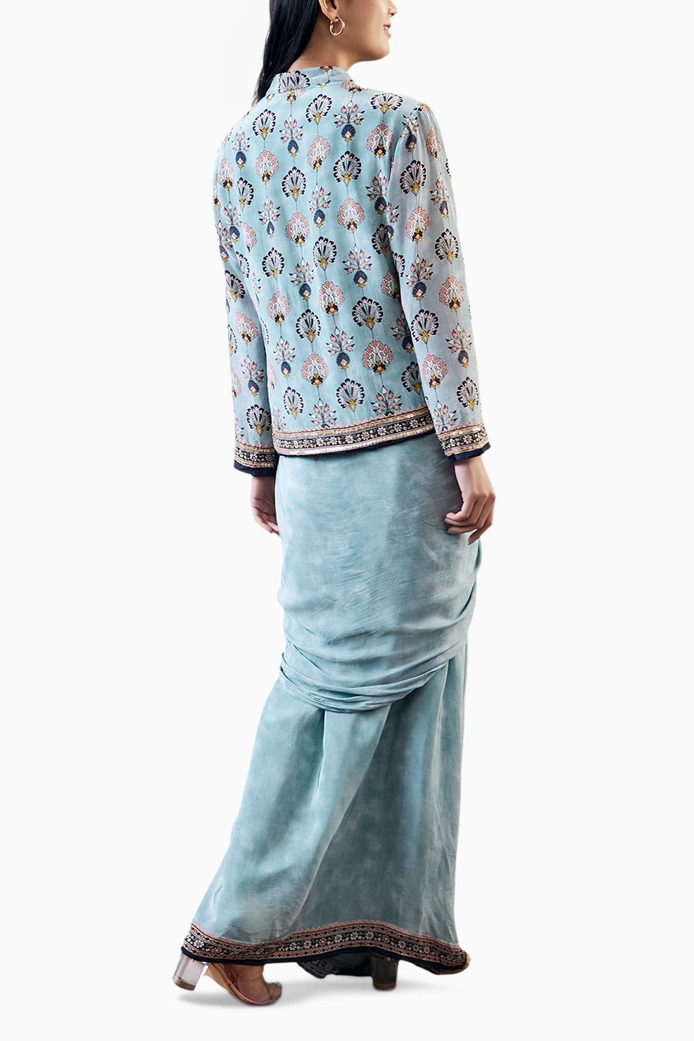 Sarouk Printed Drape Skirt With Embroidered Top