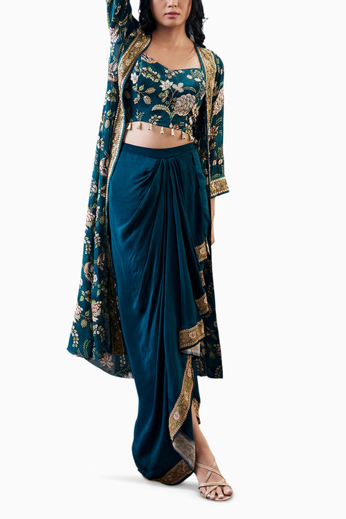 Mehr Printed Drape Skirt Set With Jacket