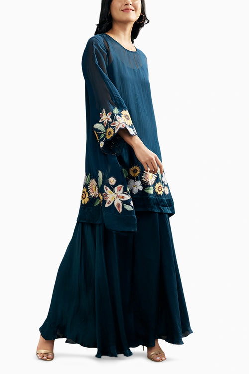 Gulista Patch Work Teal Blue Co-ord Set