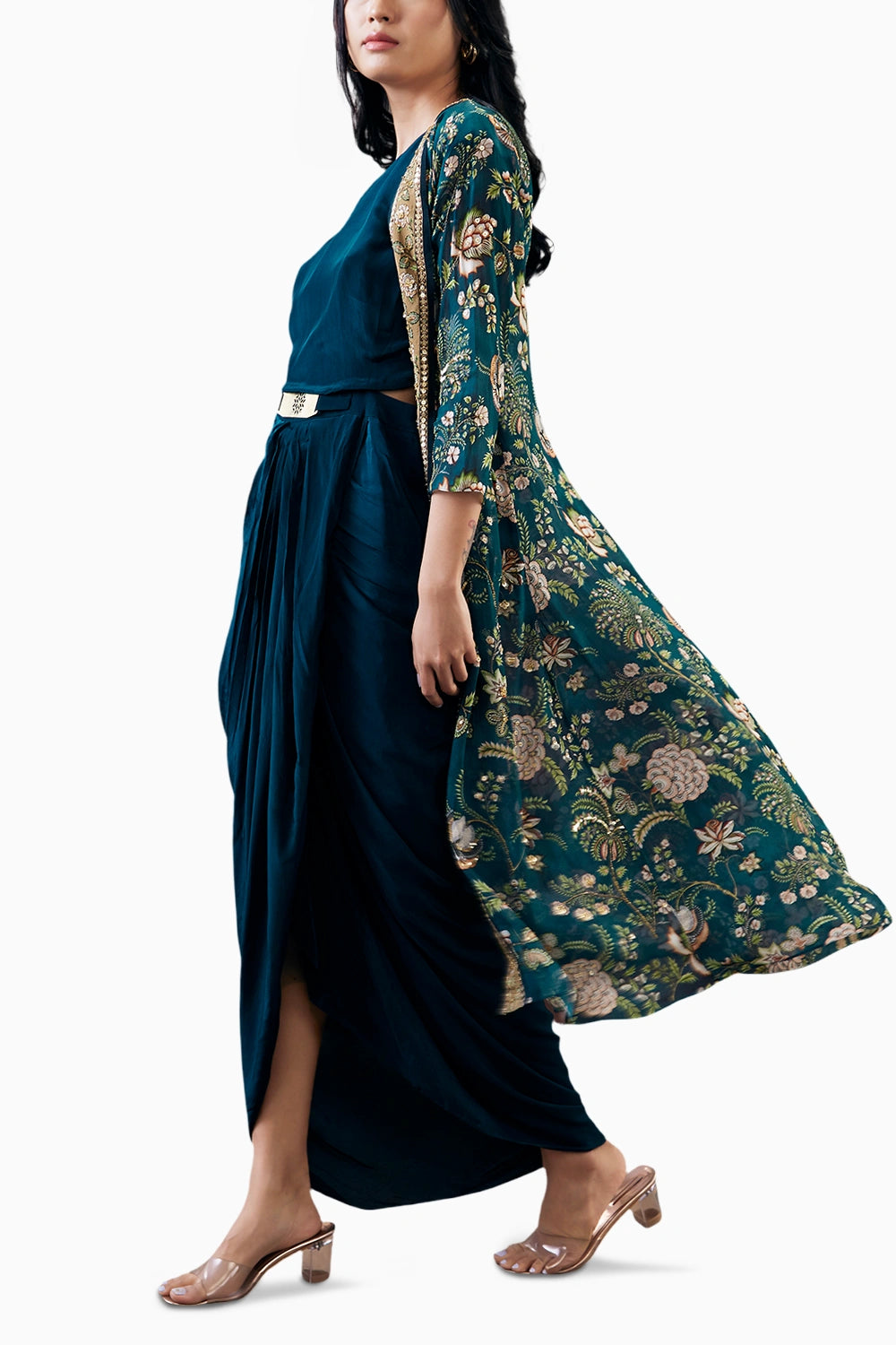 Mehra Drape Dress With Printed Jacket