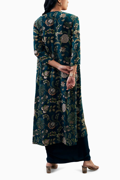 Mehra Drape Dress With Printed Jacket