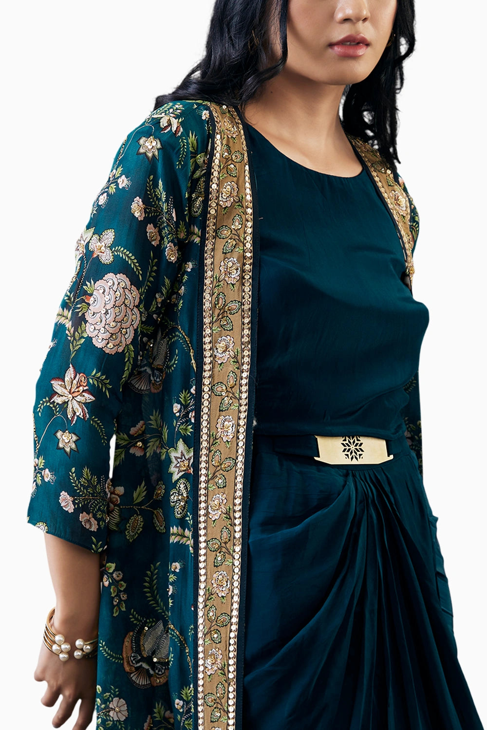 Mehra Drape Dress With Printed Jacket