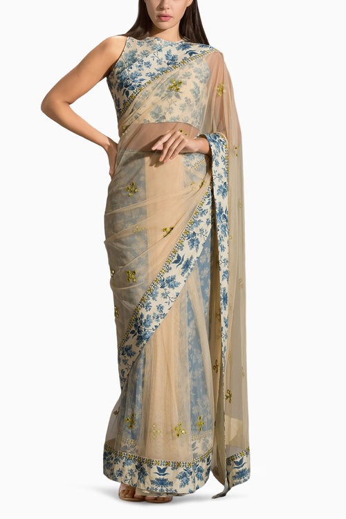 Applique Floral Pre-Stitched Saree