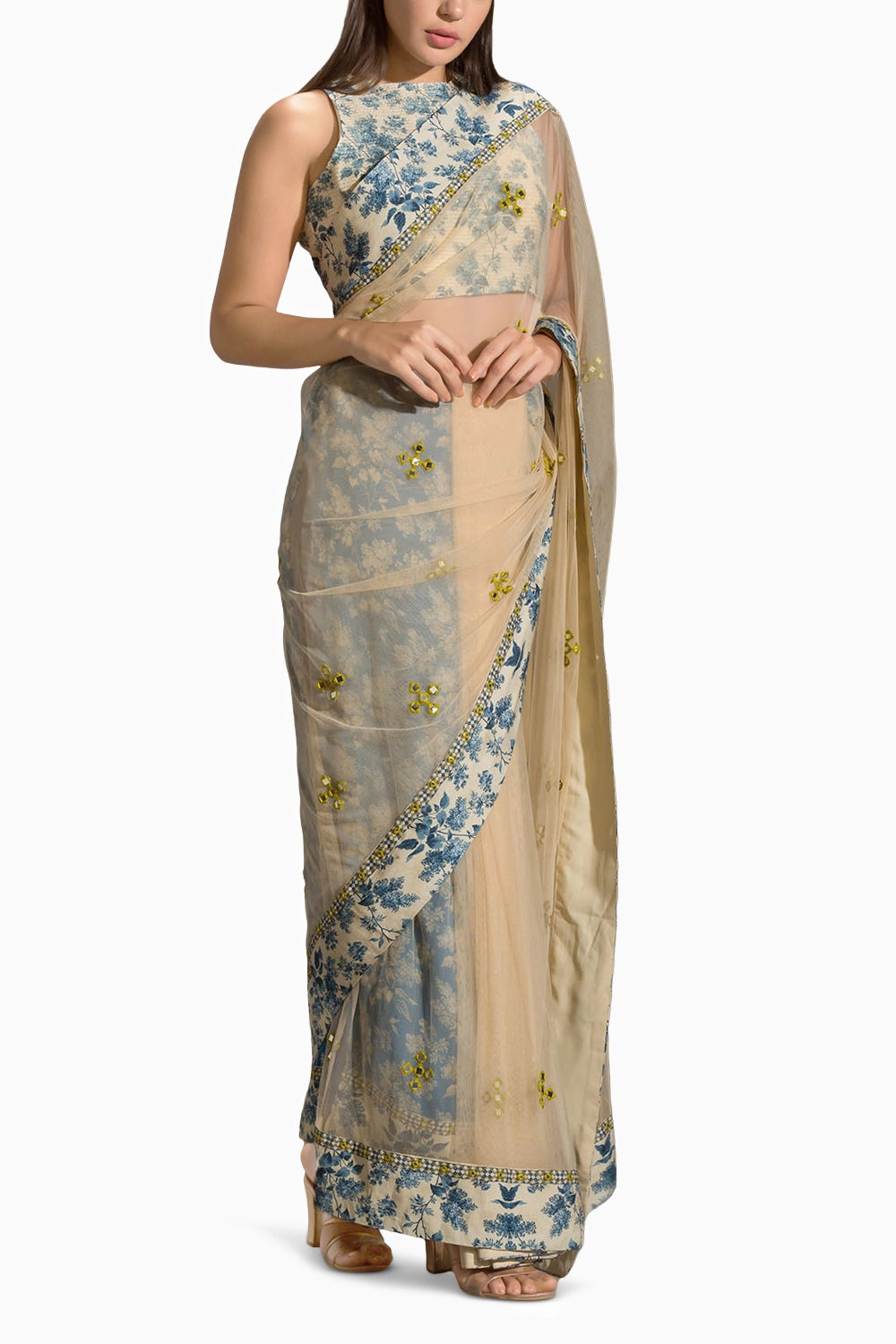 Applique Floral Pre-Stitched Saree