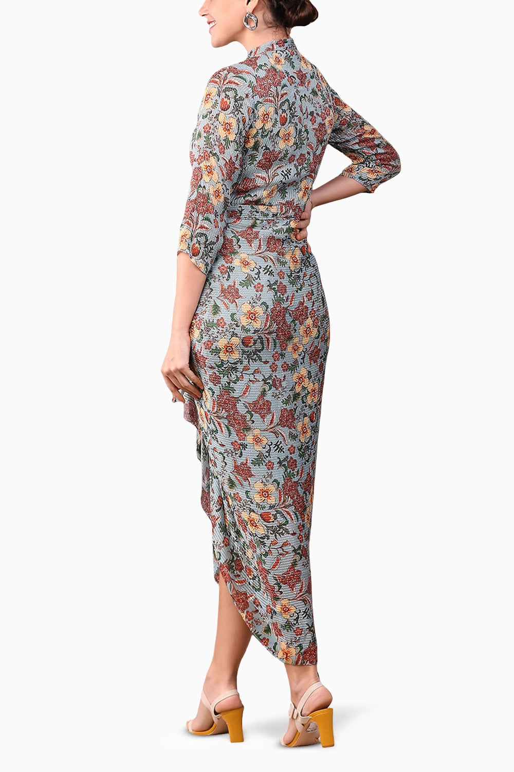 Azalea Printed Sequin Drape Dress With Metal Belt