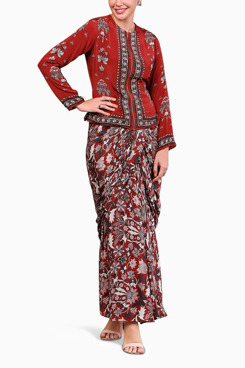 Night Floral Printed Drape Skirt With Jacket