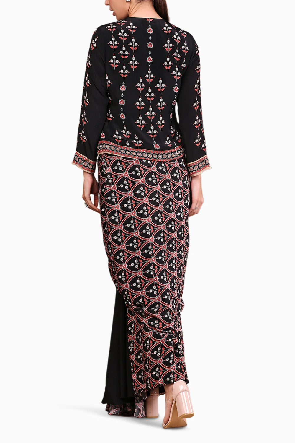 Folklore Printed Drape Skirt With Jacket