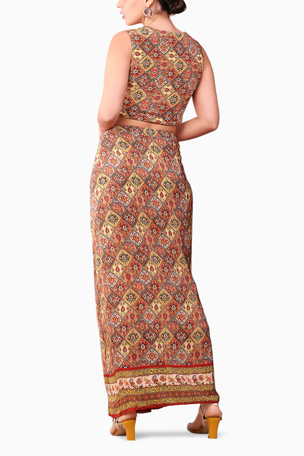 Folklore Printed Drape Skirt Set With Dupatta