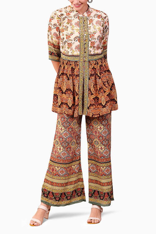 Folklore Printed Peplum Top With Pants