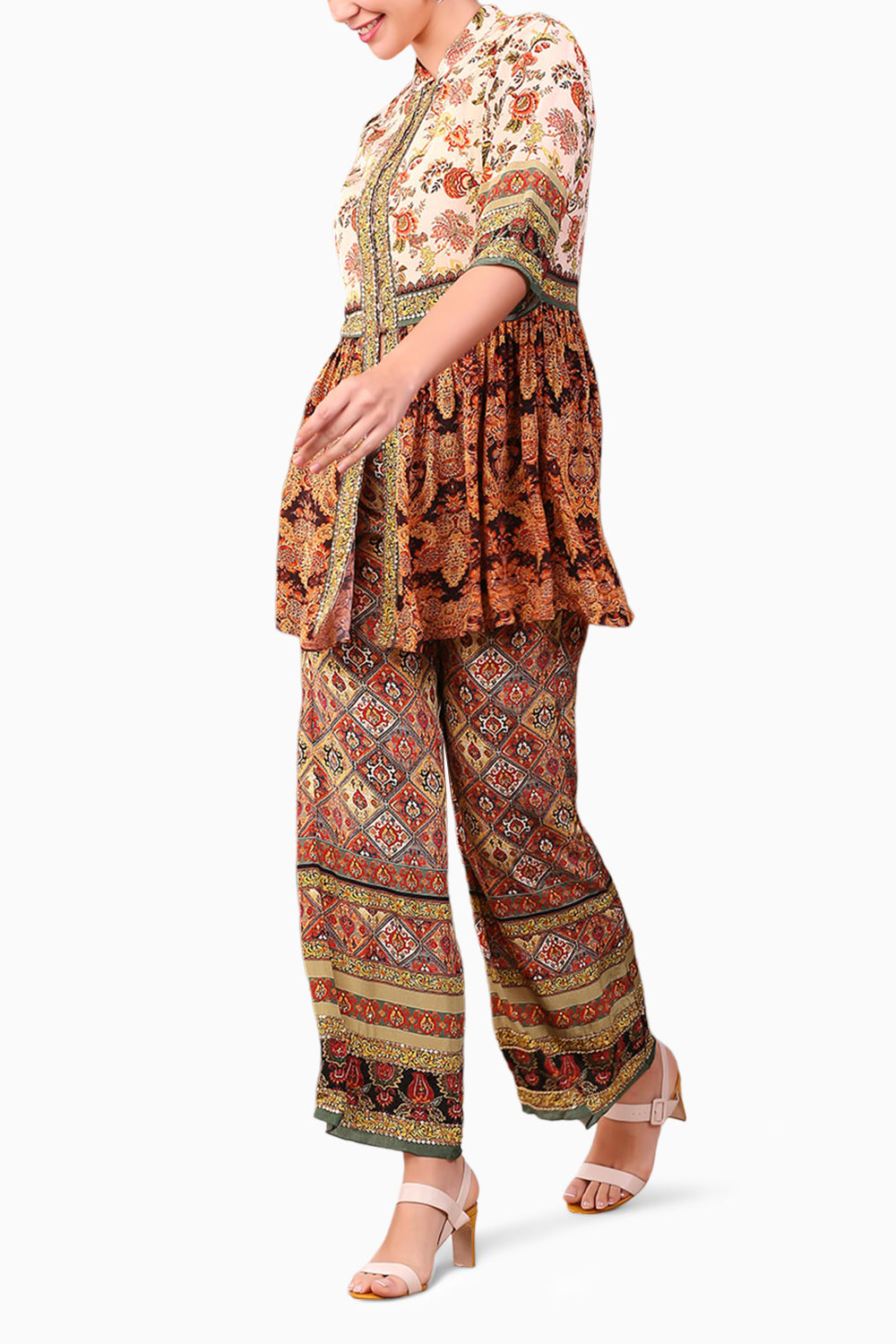 Folklore Printed Peplum Top With Pants