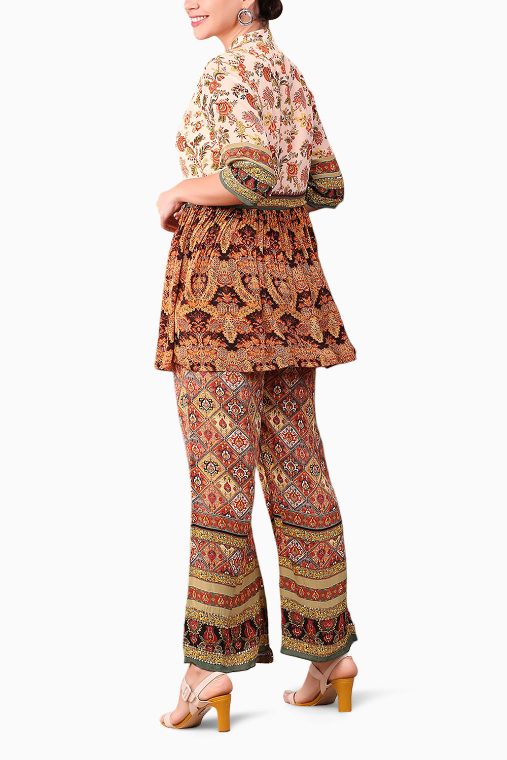 Folklore Printed Peplum Top With Pants