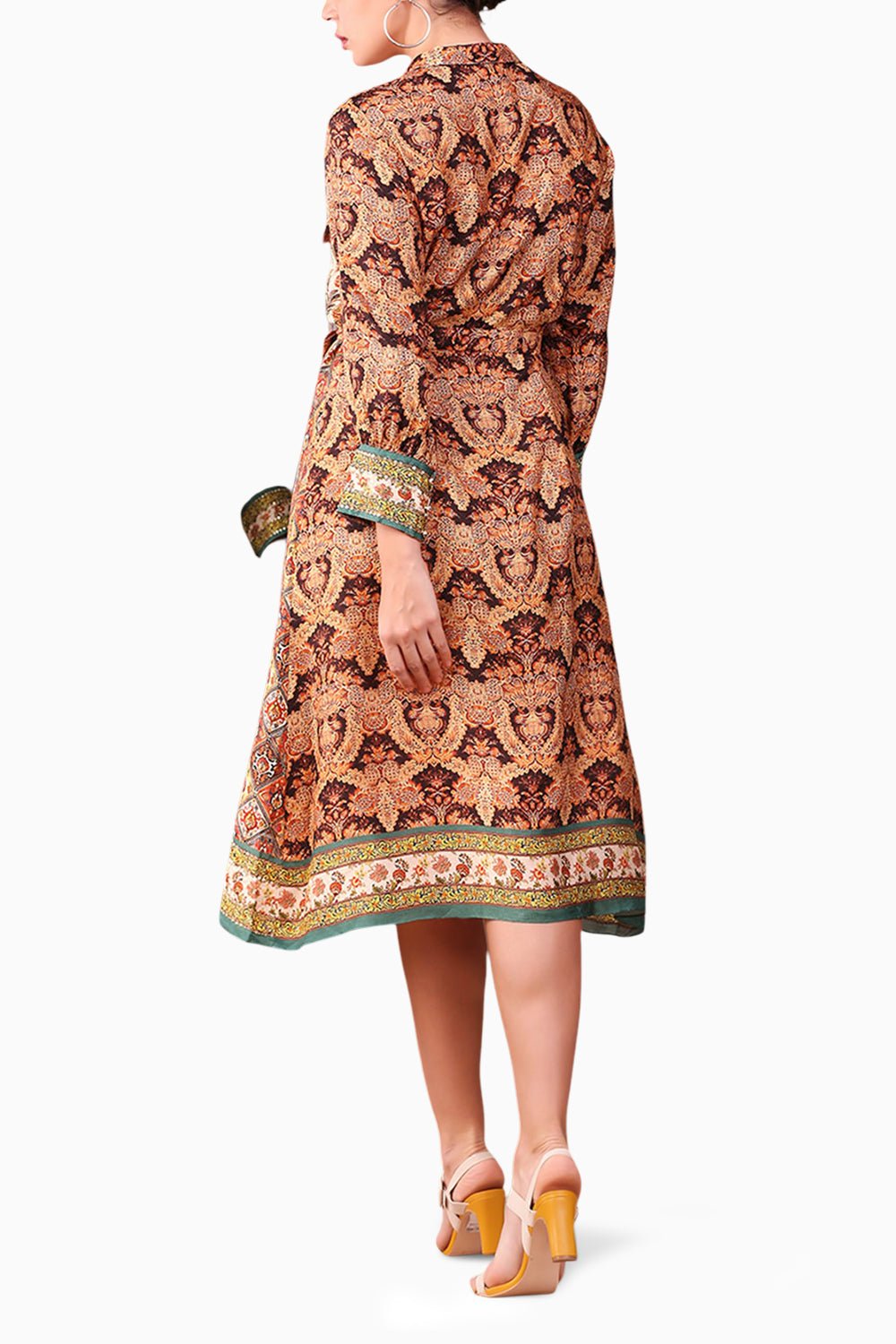 Folklore Printed Shirt Dress With Waist Tie-Up