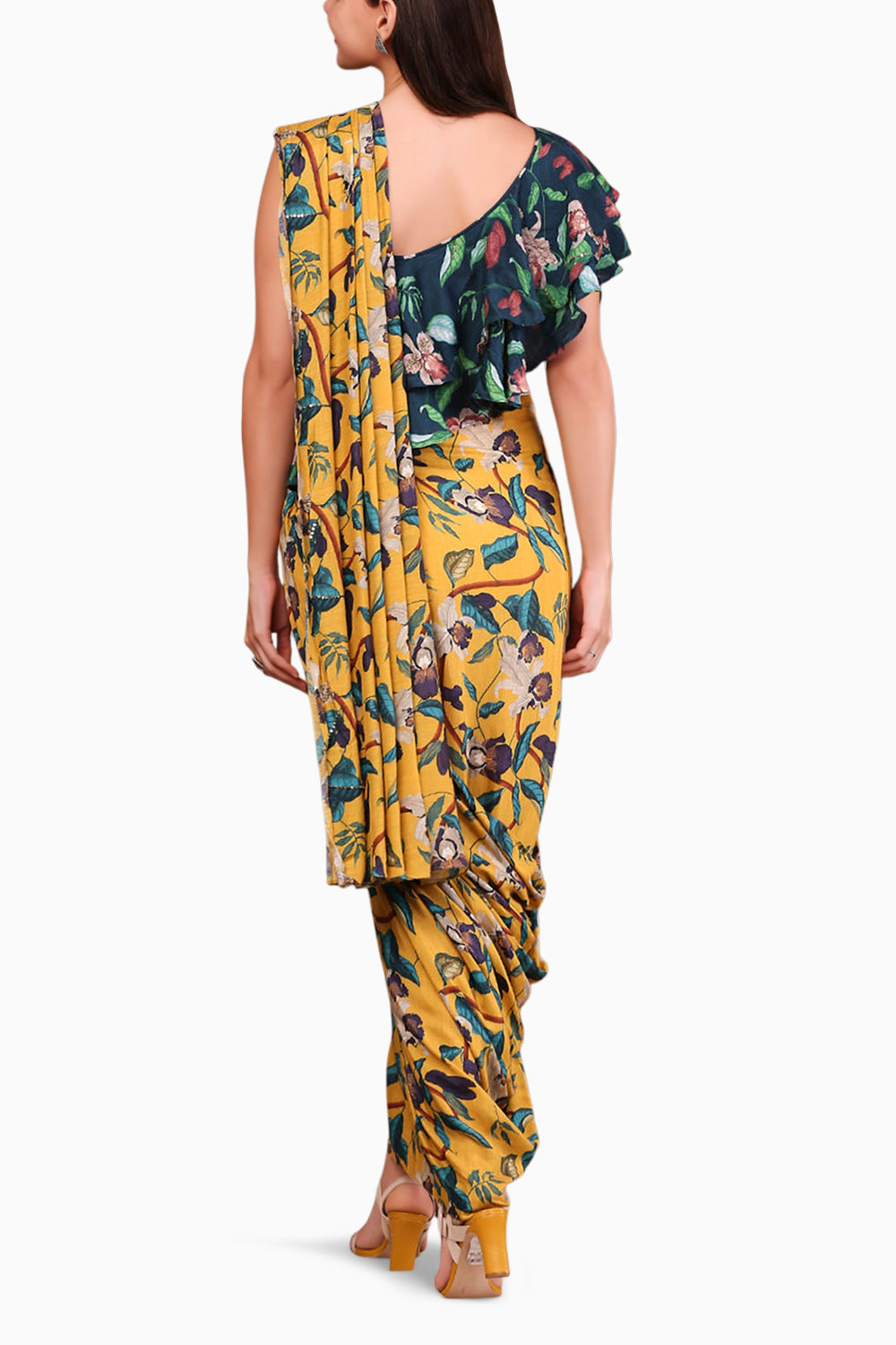 Orchid Bloom Printed Pre-Stitched Saree With Crop Top