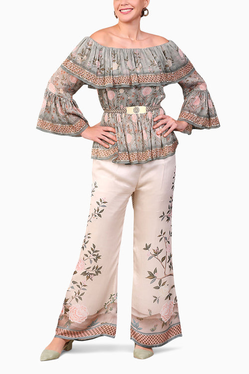 Vintage Trails Printed Off-Shoulder Top With Pants