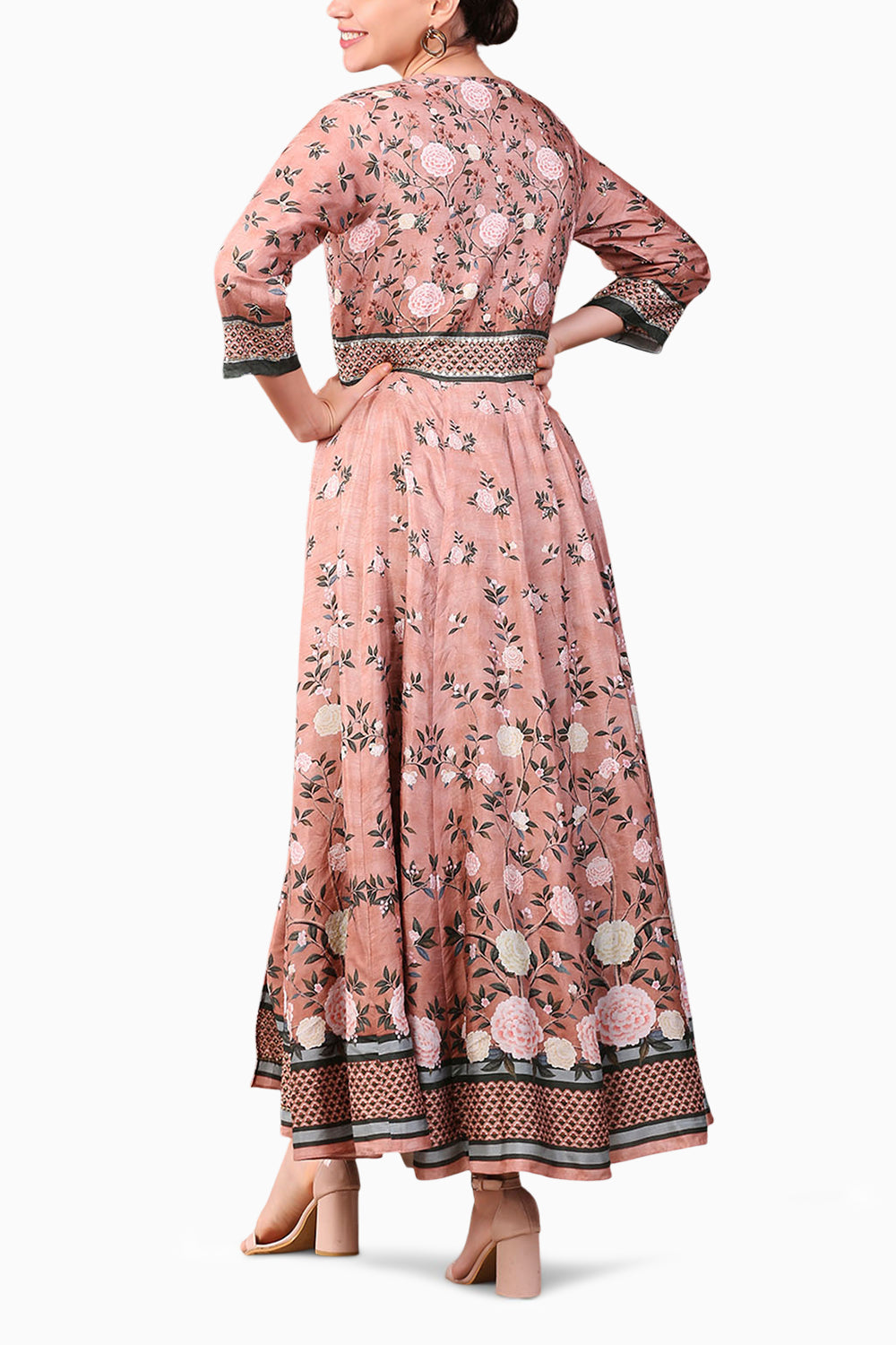 Vintage Trails Printed Two Layered Anarkali Dress