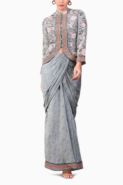 Vintage Trails Printed Drape Skirt With Embroidered Top