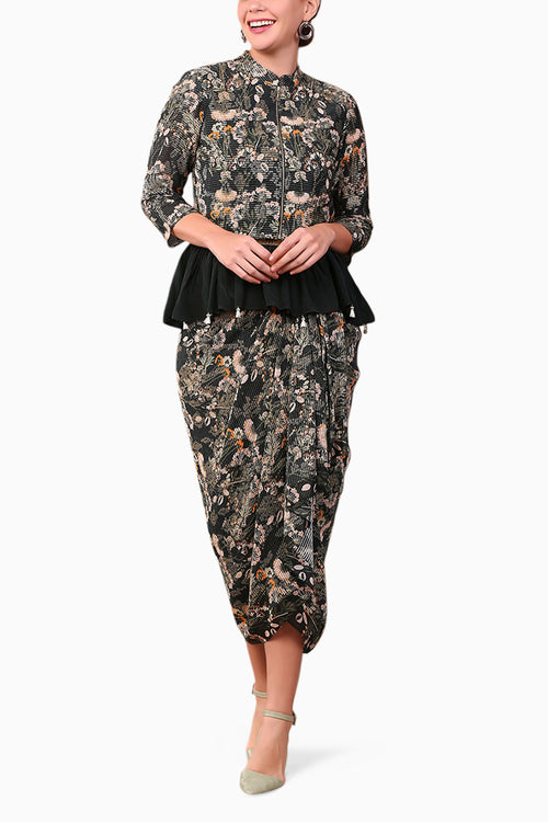 Azalea Printed Drape Skirt Set With Short Jacket