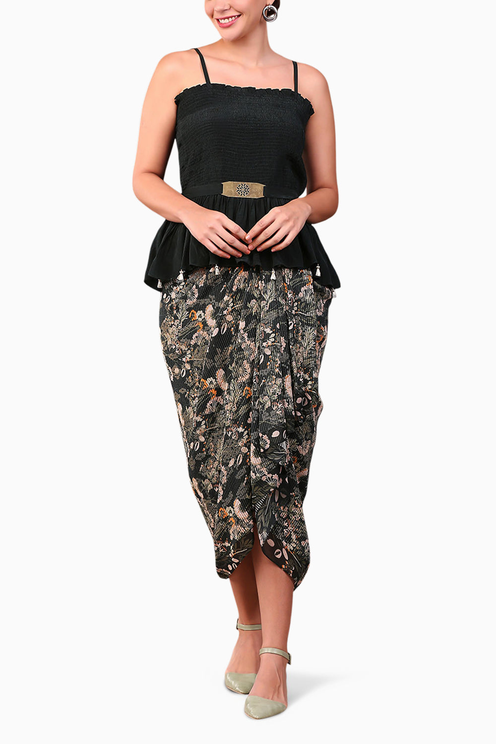 Azalea Printed Drape Skirt Set With Short Jacket