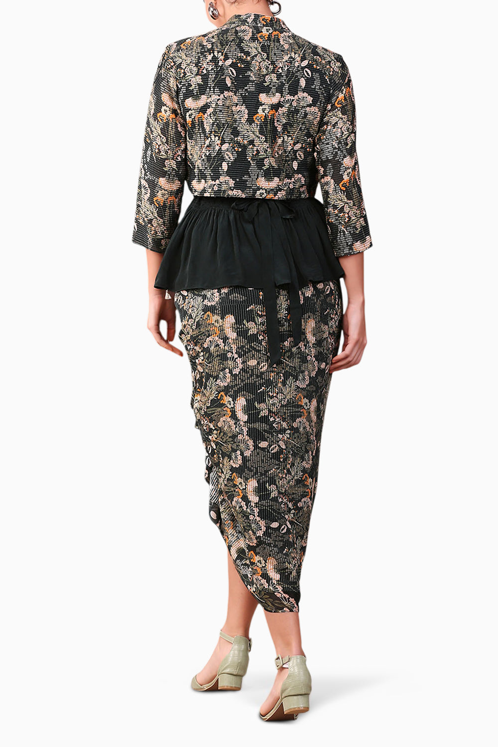 Azalea Printed Drape Skirt Set With Short Jacket