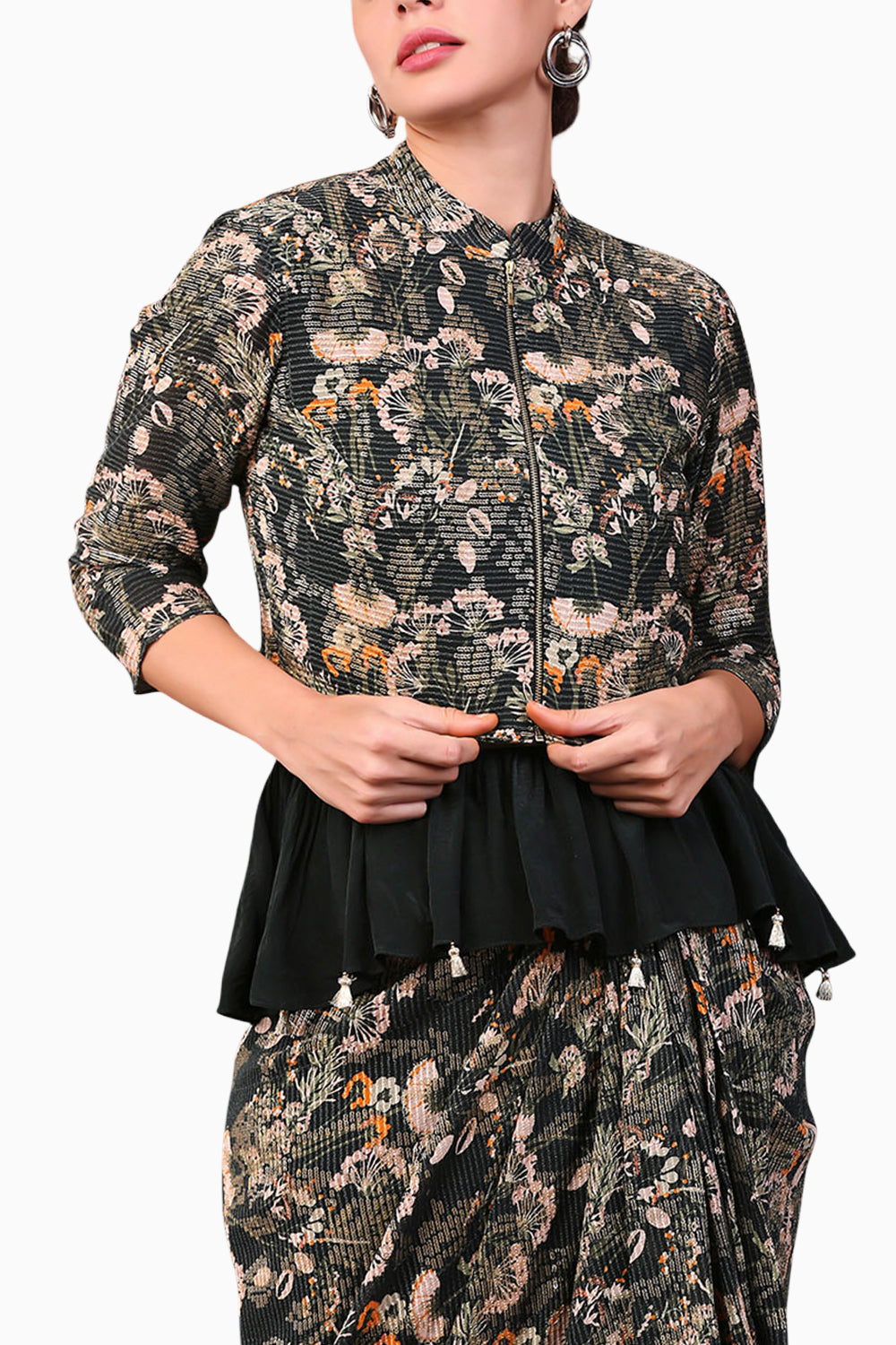 Azalea Printed Drape Skirt Set With Short Jacket