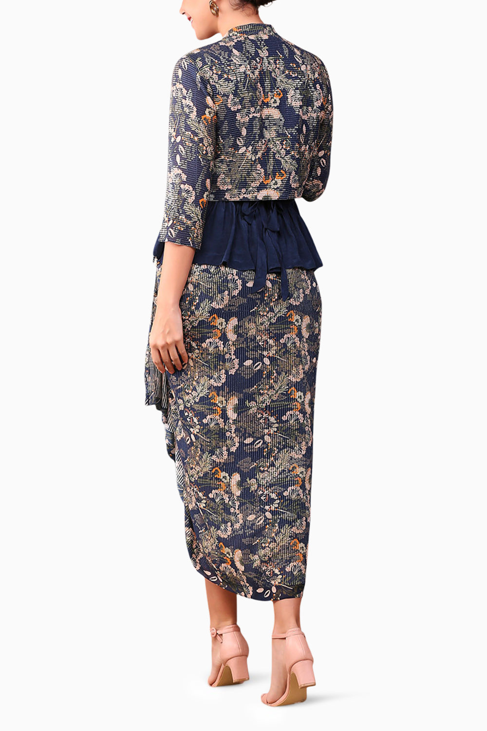 Blue Azalea Printed Drape Skirt Set With Short Jacket