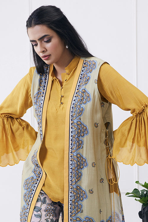 Yasmin Printed Yellow Co-ord Set With Jacket