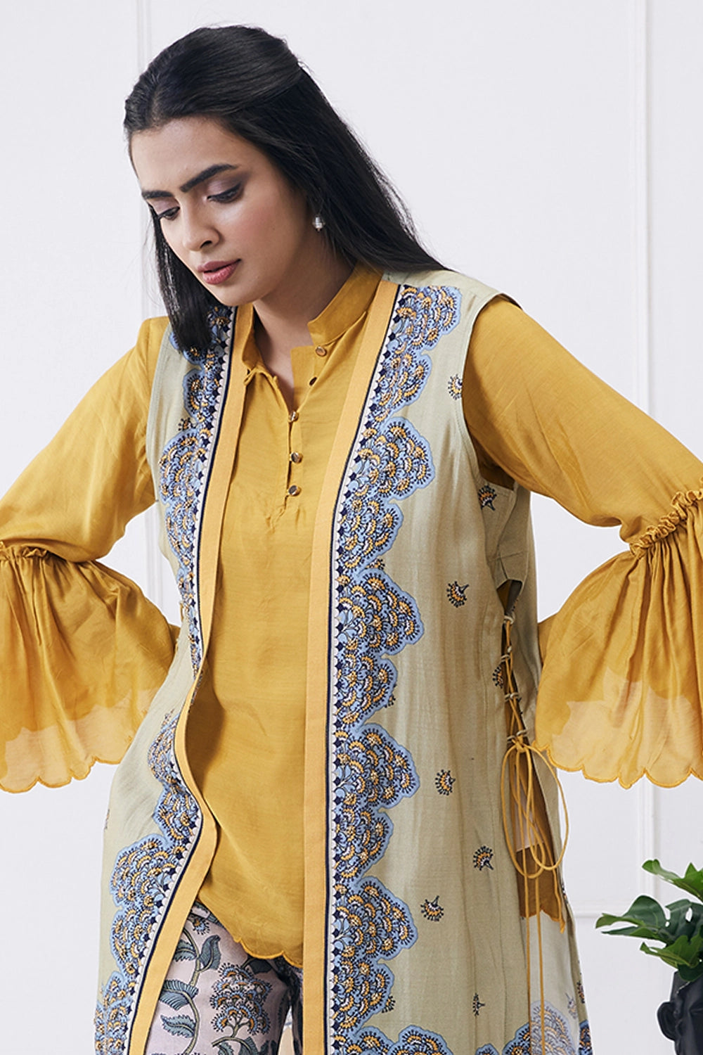 Yasmin Printed Yellow Co-Ord Set With Jacket