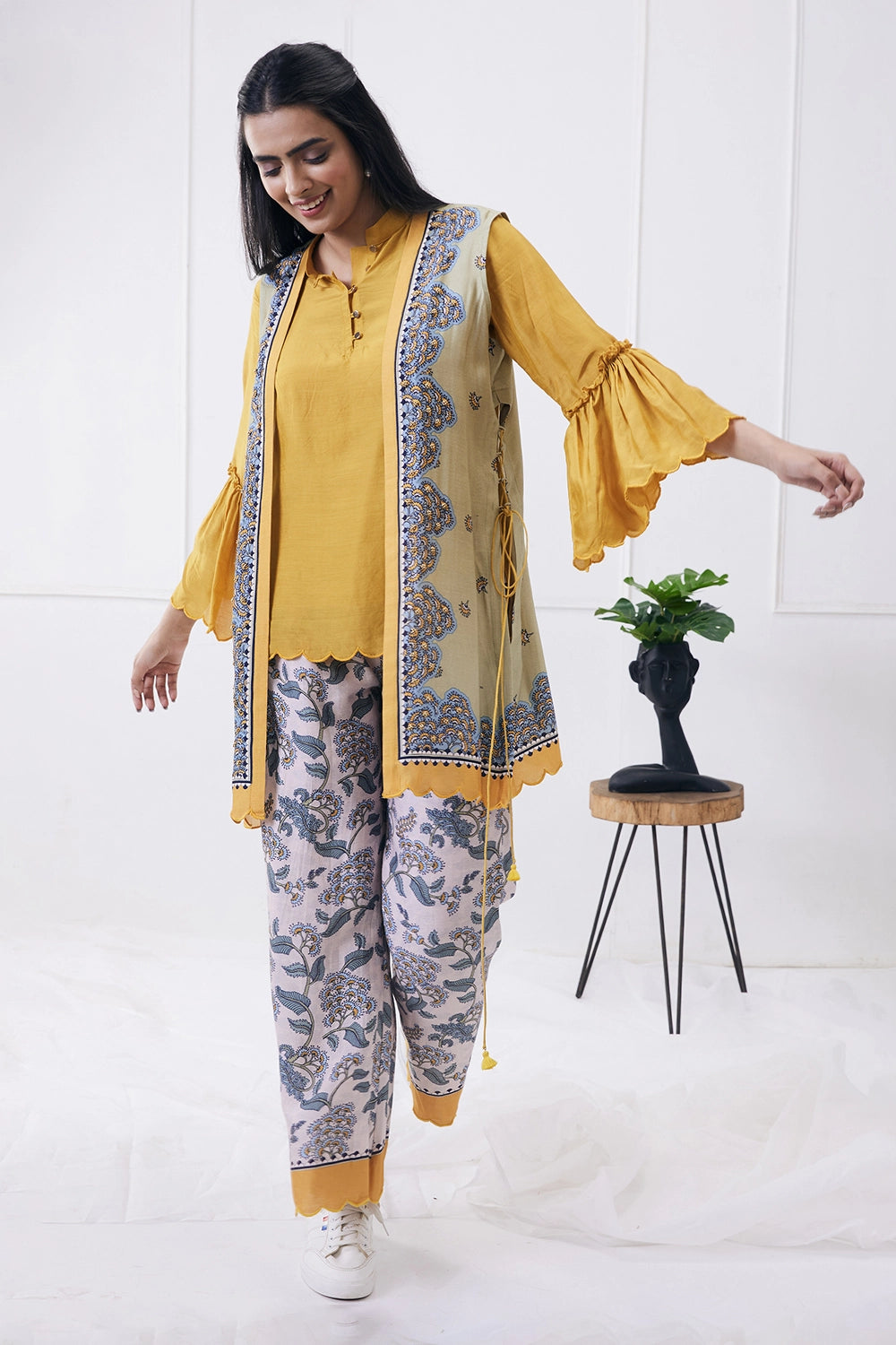 Yasmin Printed Yellow Co-Ord Set With Jacket