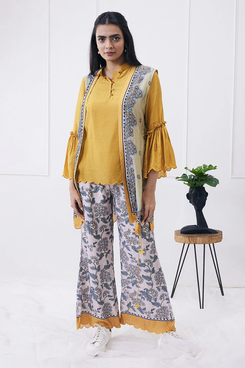 Yasmin Printed Yellow Co-ord Set With Jacket