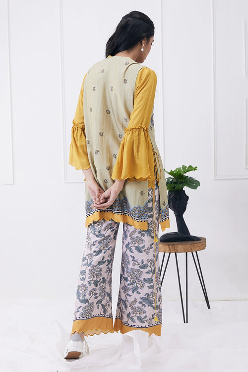 Yasmin Printed Yellow Co-ord Set With Jacket