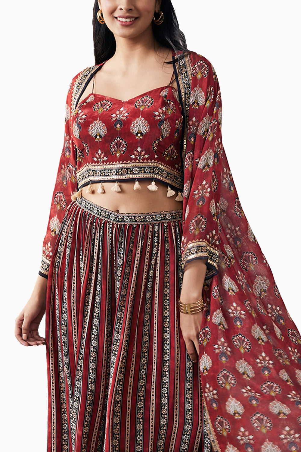 Sarouk Embroidered Red Co-Ord Set With Jacket