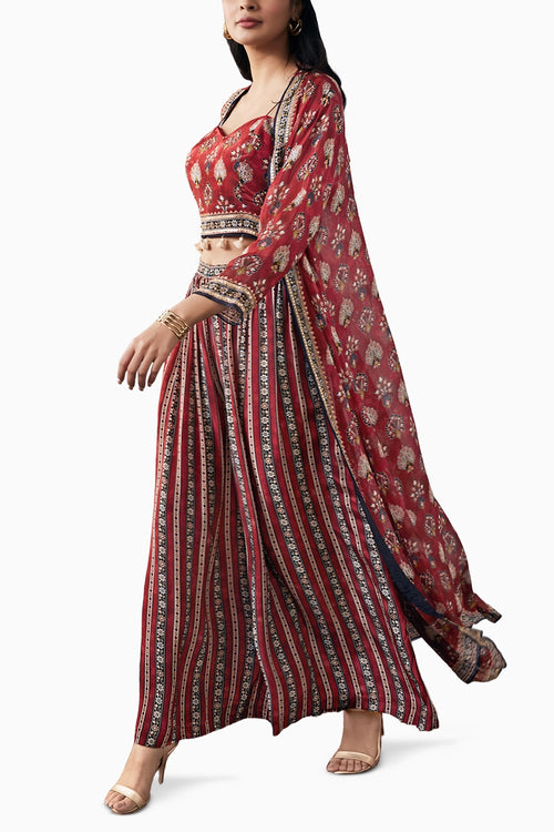 Sarouk Embroidered Red Co-ord Set With Jacket