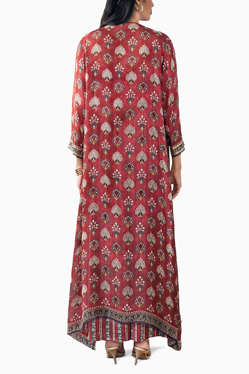 Sarouk Embroidered Red Co-ord Set With Jacket