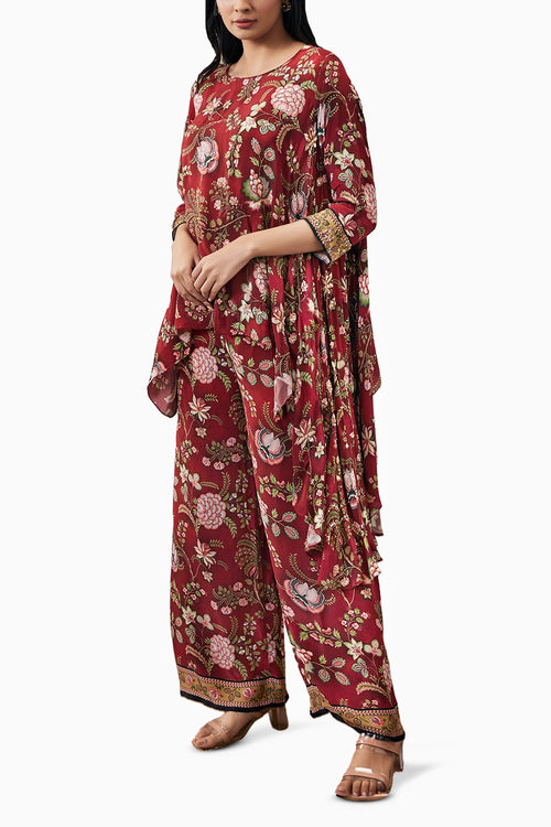 Mehr Embroidered Asymmetric Red Co-ord Set
