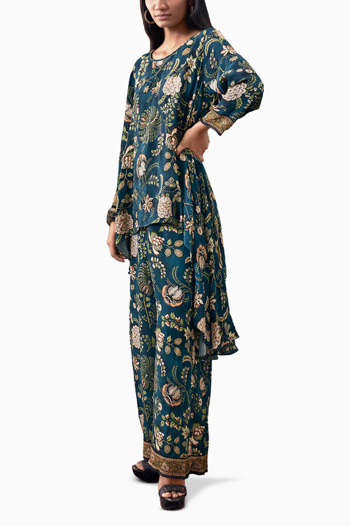 Mehr Embroidered Asymmetric Green Co-ord Set