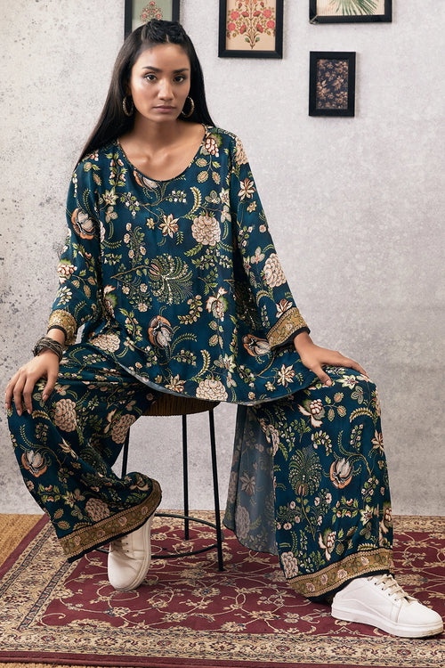 Mehr Embroidered Asymmetric Green Co-ord Set