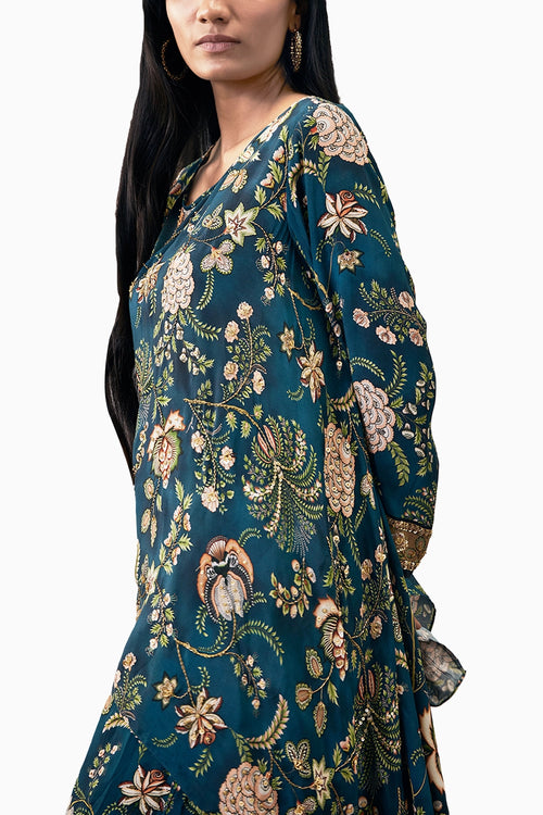 Mehr Embroidered Asymmetric Green Co-ord Set