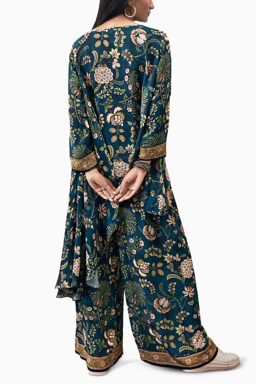 Mehr Embroidered Asymmetric Green Co-ord Set