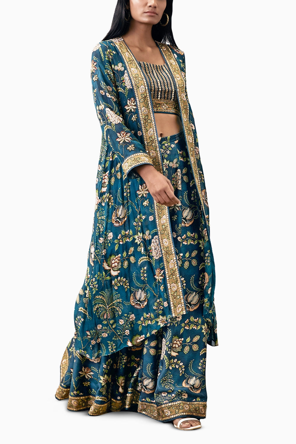 Mehr Embroidered Green Lehenga Set With Jacket