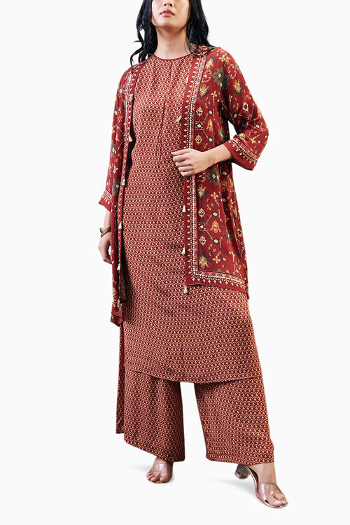 Zahra Printed Kurta Set With Jacket