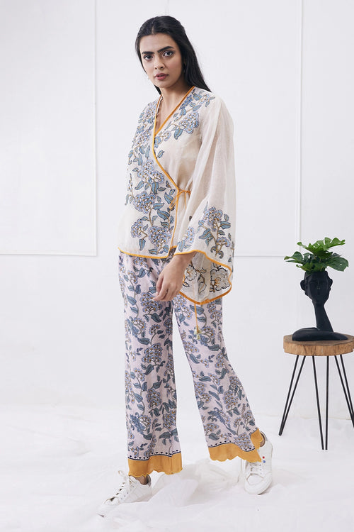 Yasmin Printed Overlapped Top With Pants