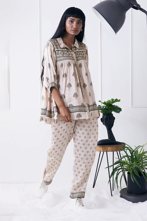 Ela Printed Beige Co-ord Set